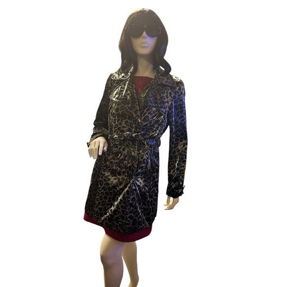 Calvin Klein Black and Gray Animal Print Double Breasted Rain Jacket Size M - Picture 4 of 5